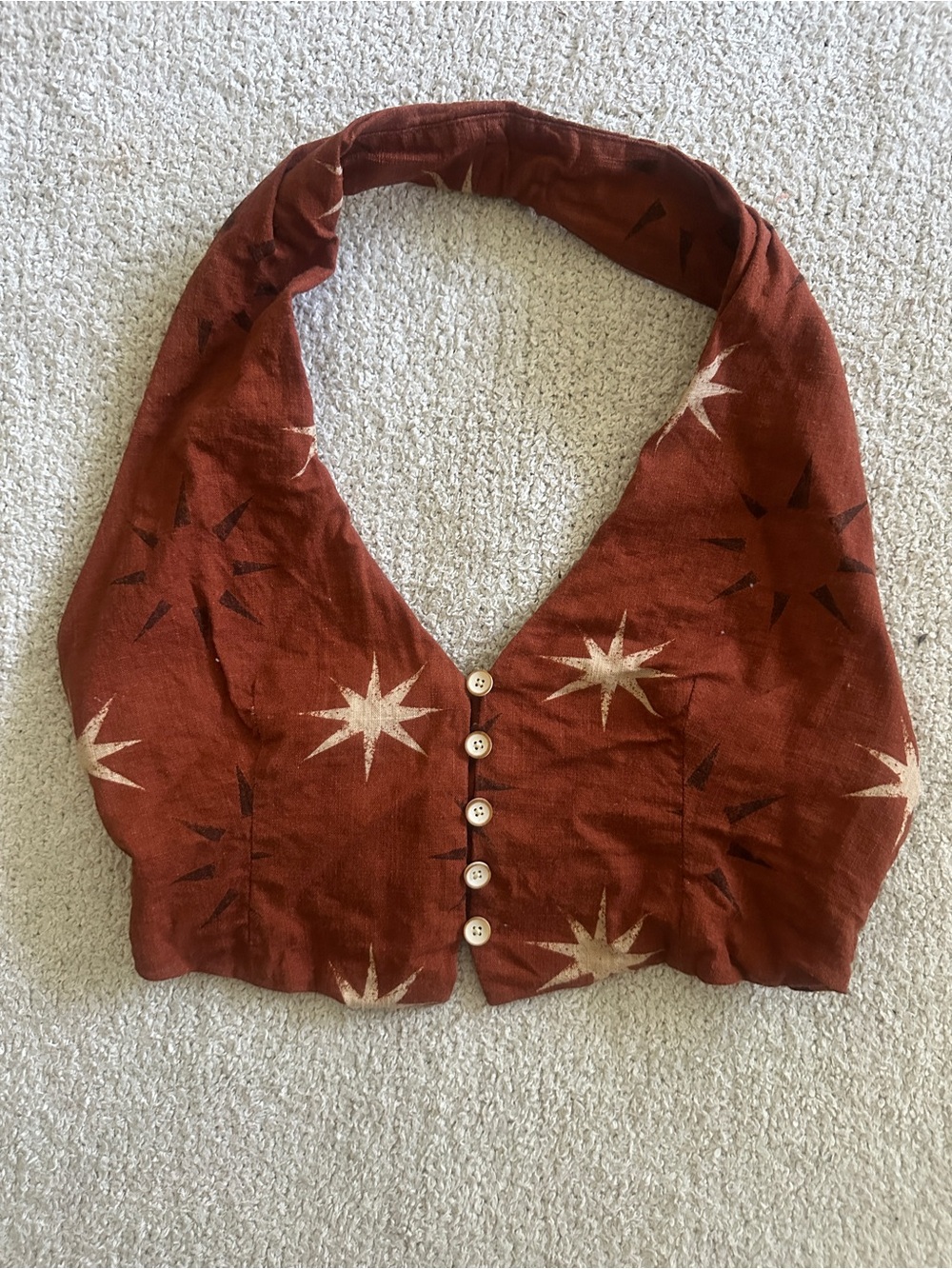 Zara Rust Star Print Button-Front Halter Top